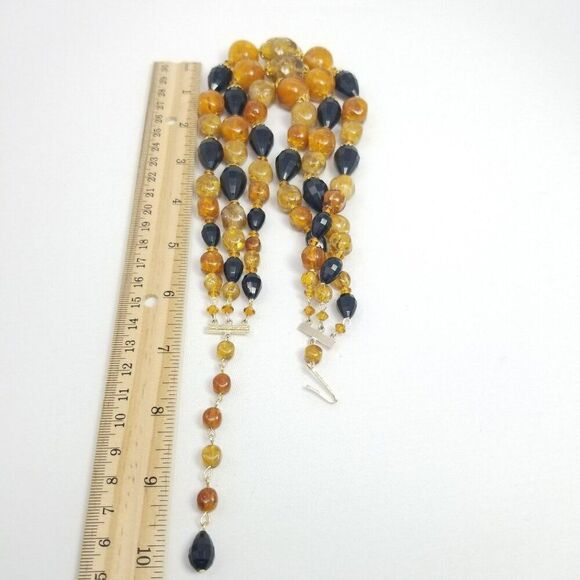 Vintage Orange and Black Three Strand Beaded Necklace Adjustable Western Germany - Picture 6 of 7